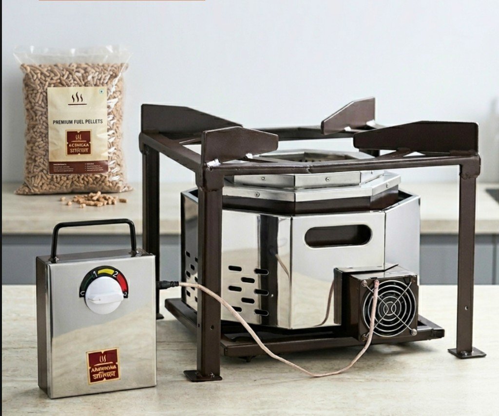 Domestic Tadka Chulha with pellets for home kitchens